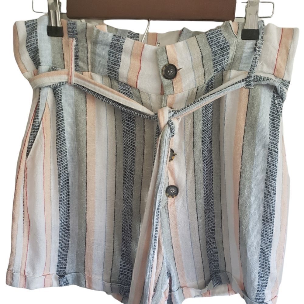 ‎Dear Grace Ivory and Pink High Waisted Tie Boho Shorts